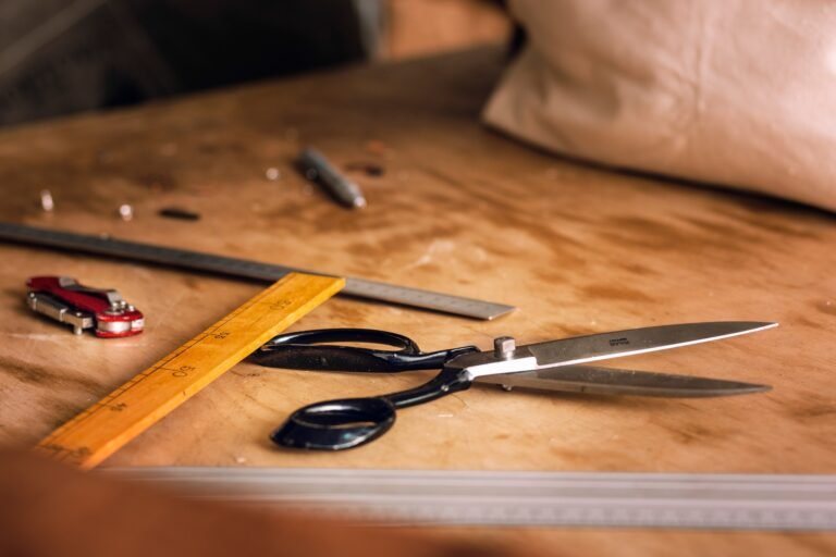 Craft equipment on table at bag manufacturing factory