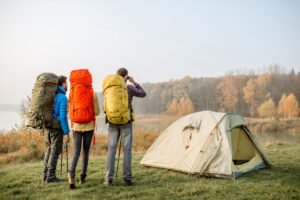 Hikers with backpacks outdoors