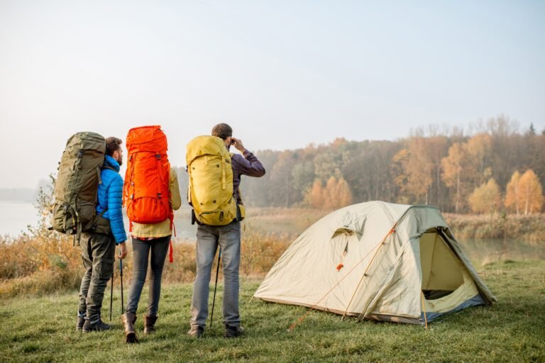 Hikers with backpacks outdoors