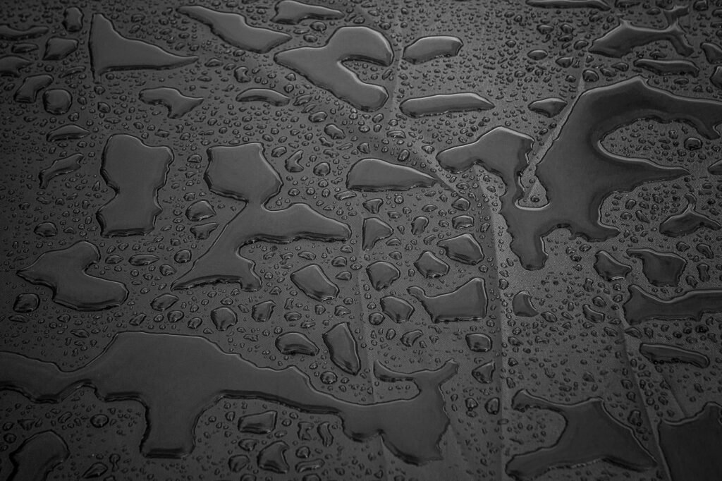 water droplets on a waterproof fabric