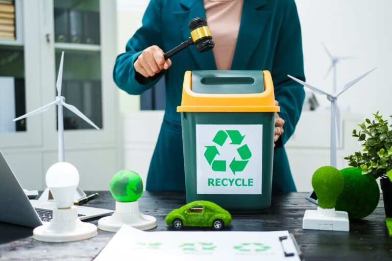 An Asian businesswoman desk discusses environmental laws, clean energy,wind turbines,sustainable