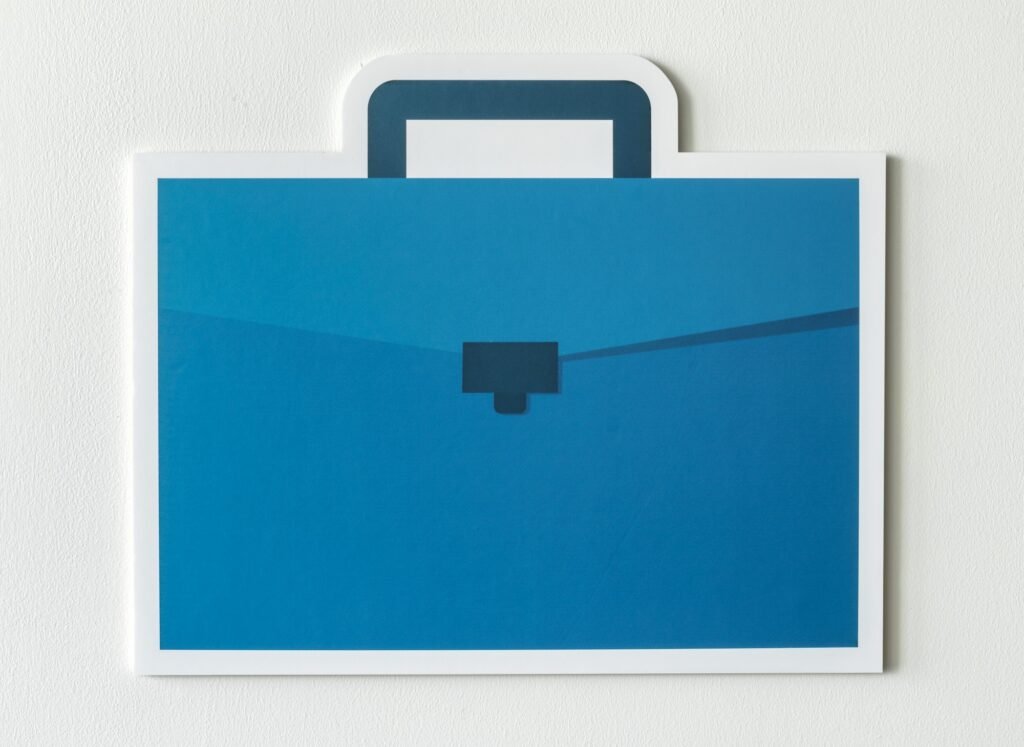 Blue business briefcase bag icon