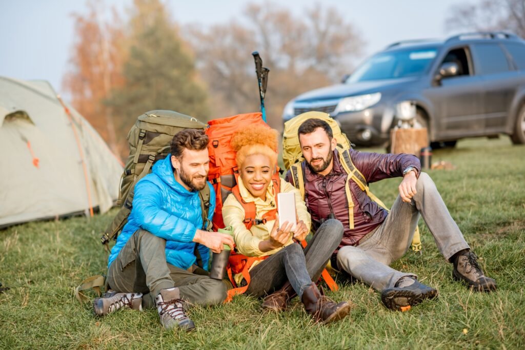 Hikers with backpacks outdoors